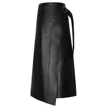 נשים סתיו חורף שחור גבוהה המותניים PU חצאית נשית אופנה חגורת סלים עור מוצק קו החצאית משרד ליידי באורך הברך חצאיות