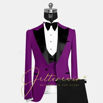 סגול חליפות שחור שאיפה לפסגה דש אופנה של גברים מקרית Slim Fit רשמי שמלת החתונה החתן חליפות גברים 2022 האחרונה בעיצוב