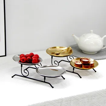 סגנון אירופאי מודרני שולחן ברזל אמנות מתכת צלחת פירות בשילוב שכבה כפולה נתיק צלחת עוגה לקינוח אחסון מגש