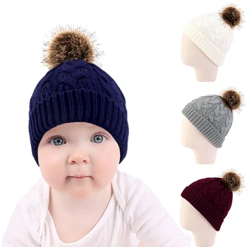 סתיו חורף ילדים סרוגים ביני פונפון חם לתינוק כובע לתינוק בנים בנות כובע מצנפת מוצק צבע הכובע רך חמוד כובעים חדשים