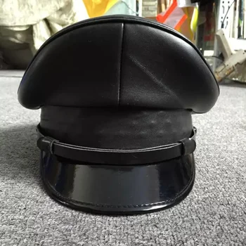 עור גרמניה קצין מצחיית הכובע צבא כובע בקליפת המוח הצבאי כובעי משטרה כובע Cosplay ליל כל הקדושים הכובע