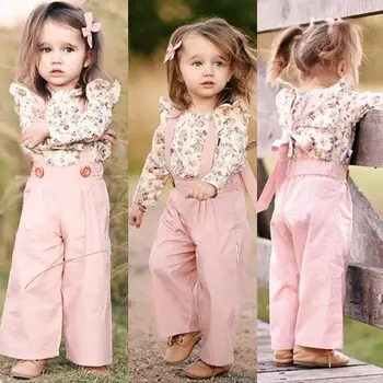 פעוטות ילדים תינוקת בגדי חורף ארוך שרוול חולצה פרחונית חולצות+מכנסיים הכוללת תלבושות ילדה מתוקה שתי חתיכות בגדים להגדיר