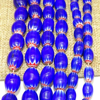 צורת אליפסה דוגמאות של פרחים כחולים Millefiori זכוכית חופשי חרוזים 9x5mm 12x8mm 15x10mm 16x12mm עבור DIY אמנות התכשיטים הממצאים