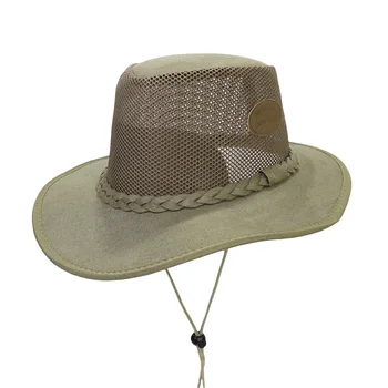 קל משקל רשת גברים s המערבי כובע עם שוליים רחבים, עבור פעילויות חוצות ובקיץ קמפינג חוף - מסוגנן כובע השמש על
