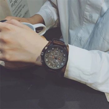 שעונים של גברים אופנה עור יוקרתי, ספורט Mens שעון קוורץ תאריך שעון תלמיד שעון הכרונוגרף שעון לאדם.